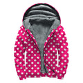 Hot Pink And White Polka Dot Print Sherpa Lined Zip Up Hoodie