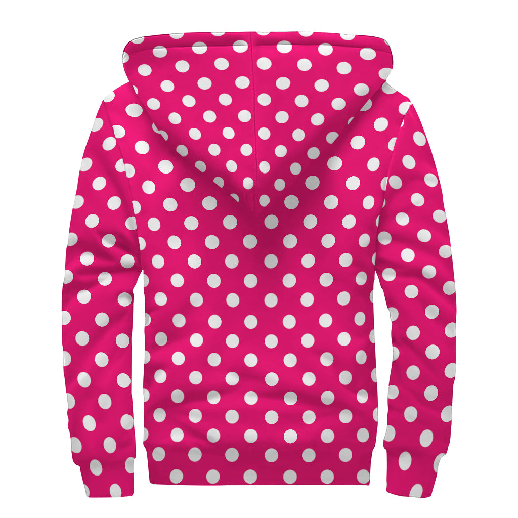 Hot Pink And White Polka Dot Print Sherpa Lined Zip Up Hoodie