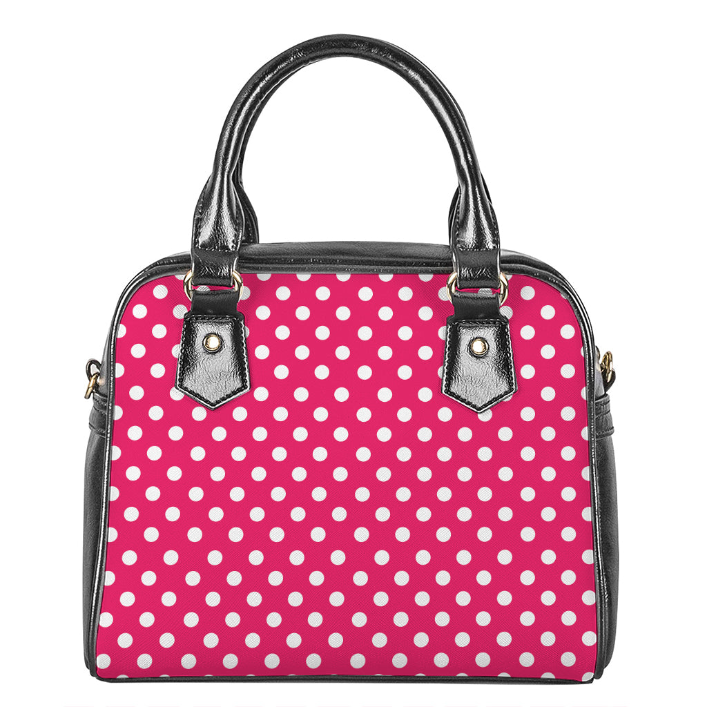 Hot Pink And White Polka Dot Print Shoulder Handbag