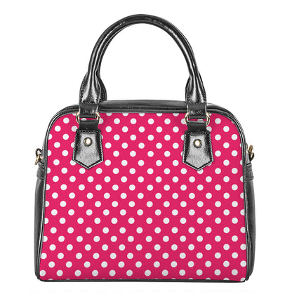 Hot Pink And White Polka Dot Print Shoulder Handbag