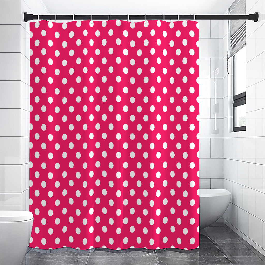 Hot Pink And White Polka Dot Print Shower Curtain