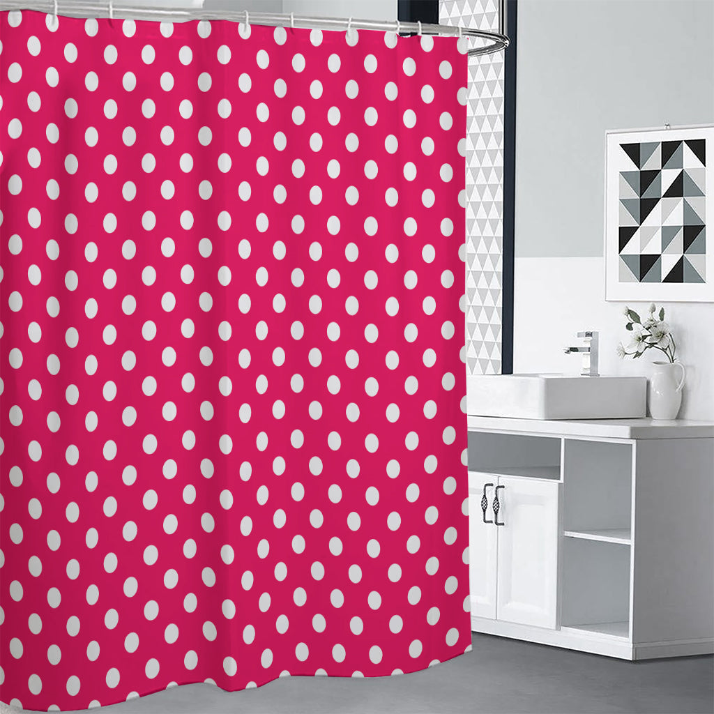 Hot Pink And White Polka Dot Print Shower Curtain