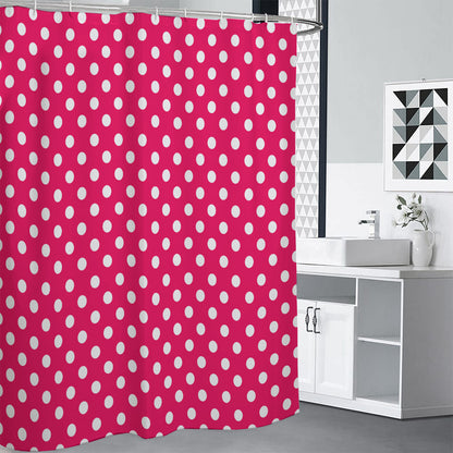 Hot Pink And White Polka Dot Print Shower Curtain