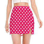 Hot Pink And White Polka Dot Print Side Slit Mini Skirt