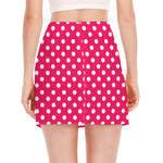 Hot Pink And White Polka Dot Print Side Slit Mini Skirt