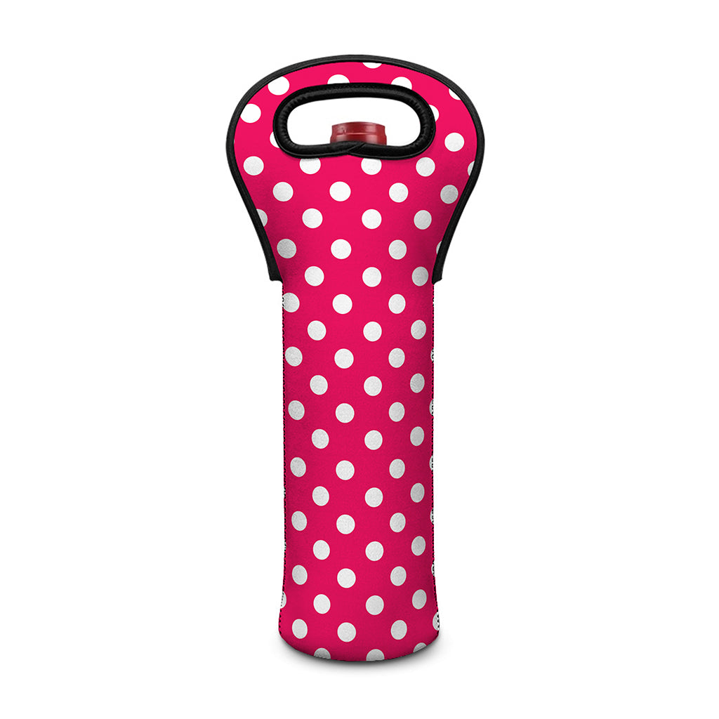 Hot Pink And White Polka Dot Print Single Neoprene Wine Tote