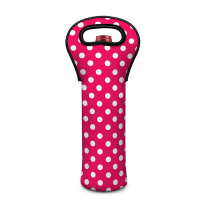 Hot Pink And White Polka Dot Print Single Neoprene Wine Tote