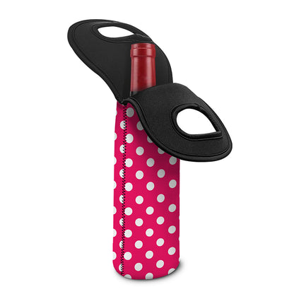 Hot Pink And White Polka Dot Print Single Neoprene Wine Tote