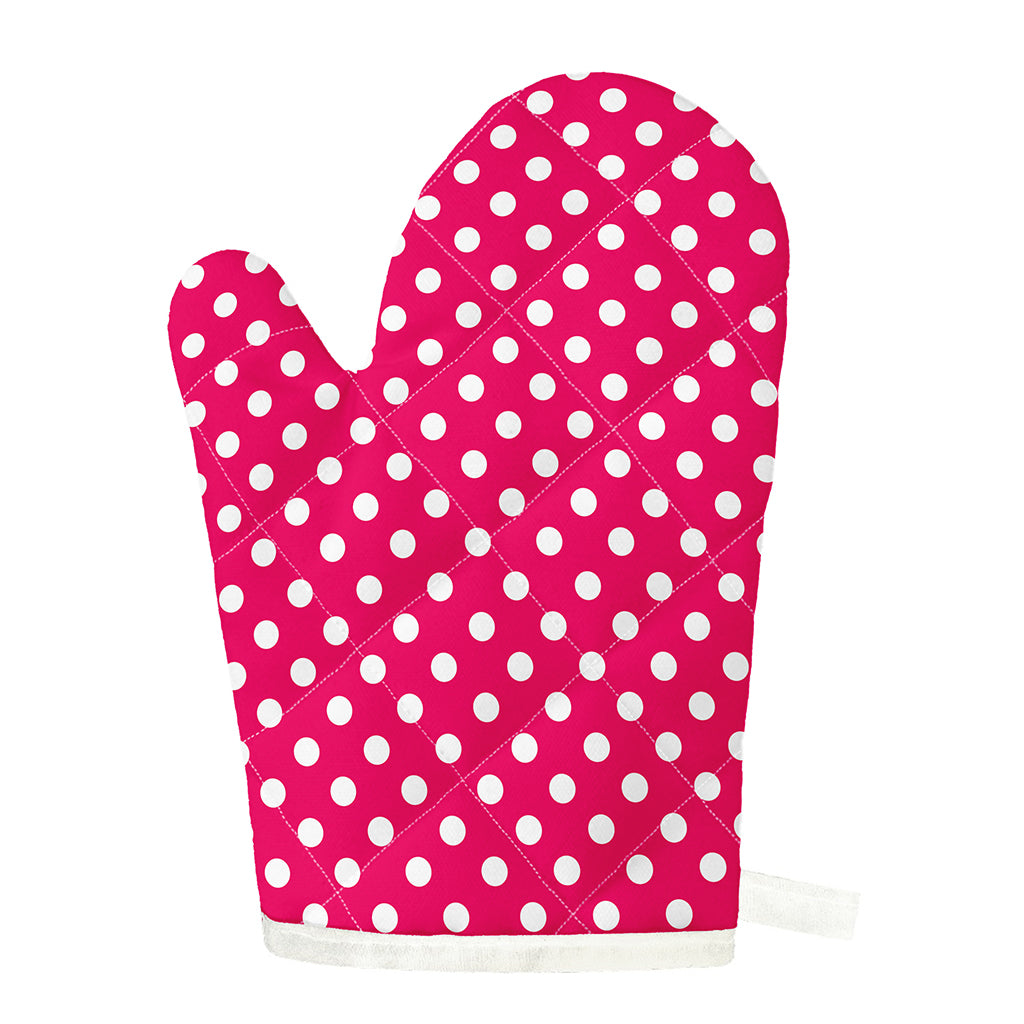 Hot Pink And White Polka Dot Print Single Oven Mitt