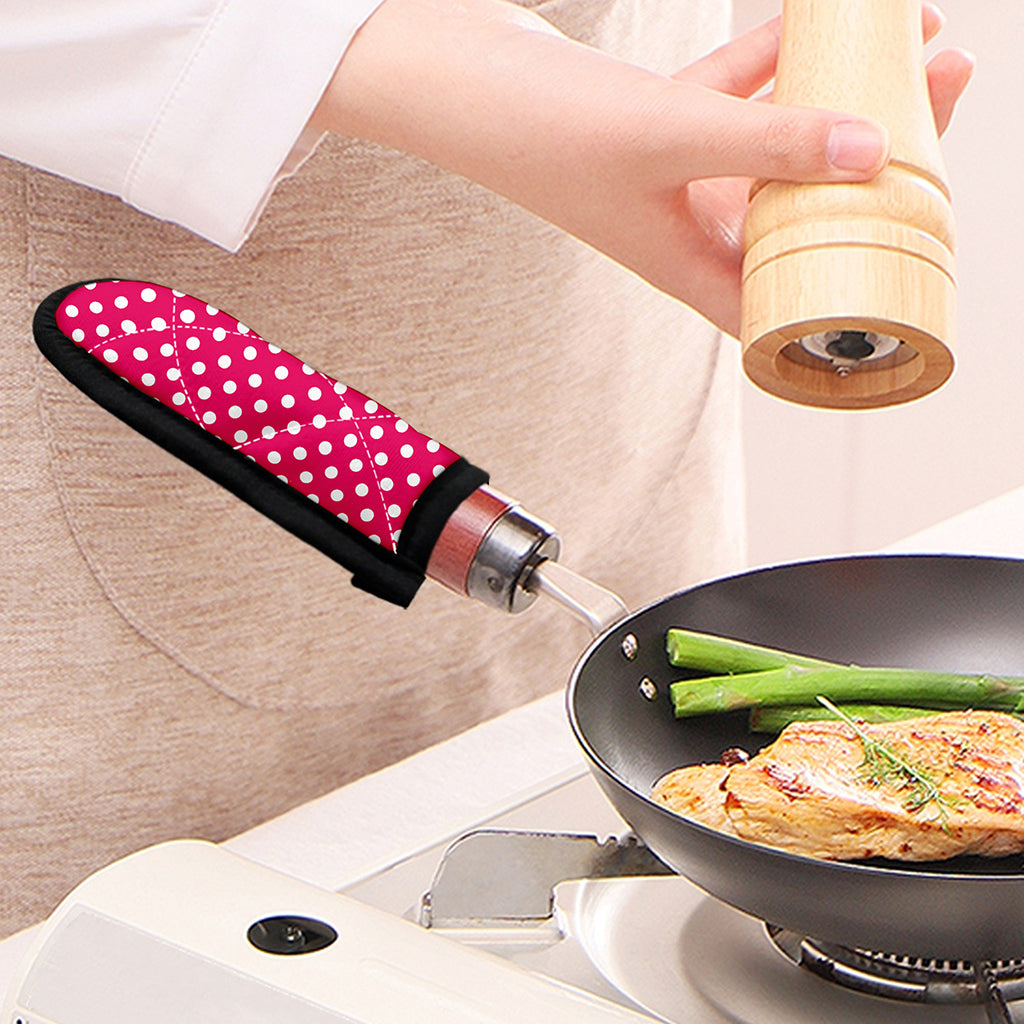 Hot Pink And White Polka Dot Print Skillet Handle Cover