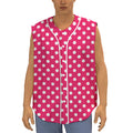 Hot Pink And White Polka Dot Print Sleeveless Baseball Jersey