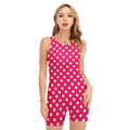 Hot Pink And White Polka Dot Print Sleeveless One Piece Swimsuit