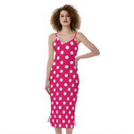 Hot Pink And White Polka Dot Print Slim Fit Midi Cami Dress
