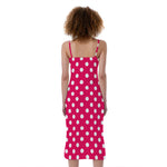 Hot Pink And White Polka Dot Print Slim Fit Midi Cami Dress
