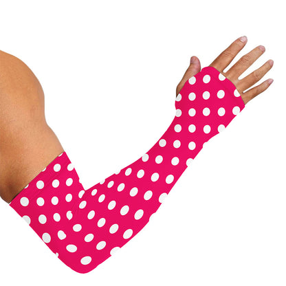 Hot Pink And White Polka Dot Print Sun Protection Arm Sleeves