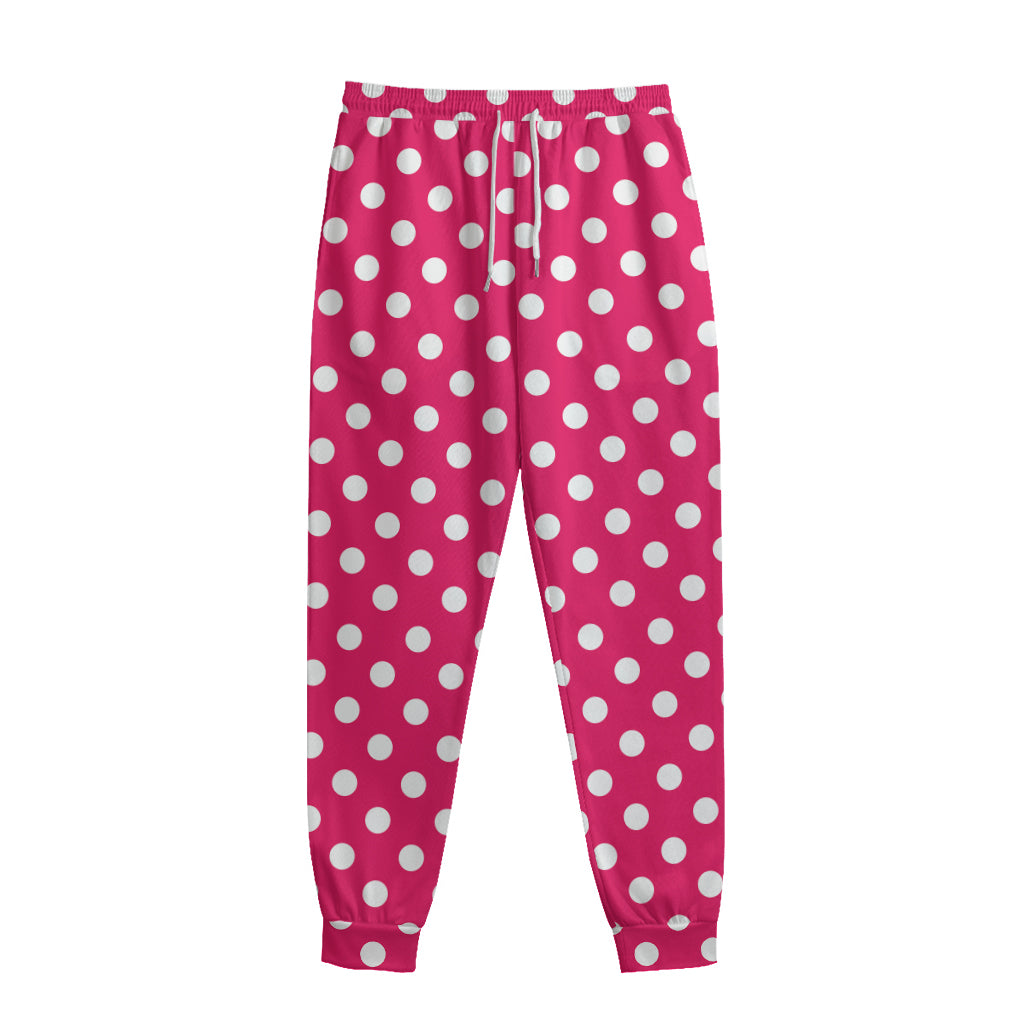 Hot Pink And White Polka Dot Print Sweatpants
