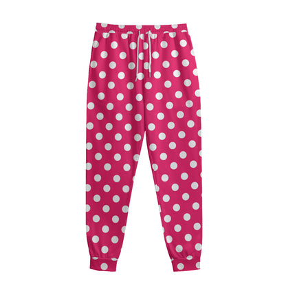 Hot Pink And White Polka Dot Print Sweatpants