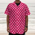 Hot Pink And White Polka Dot Print Textured Short Sleeve Shirt
