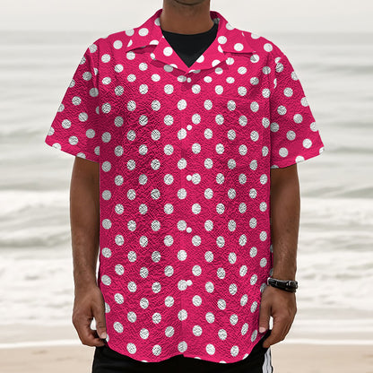Hot Pink And White Polka Dot Print Textured Short Sleeve Shirt