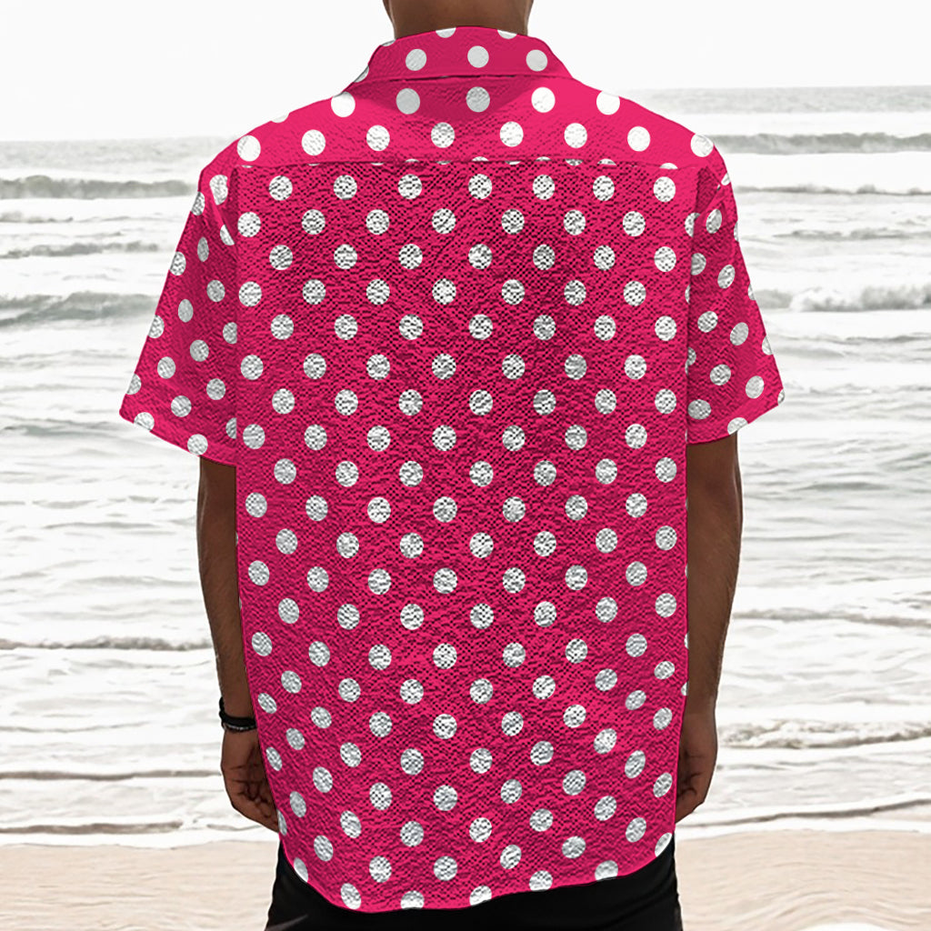 Hot Pink And White Polka Dot Print Textured Short Sleeve Shirt