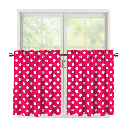 Hot Pink And White Polka Dot Print Tier Curtains