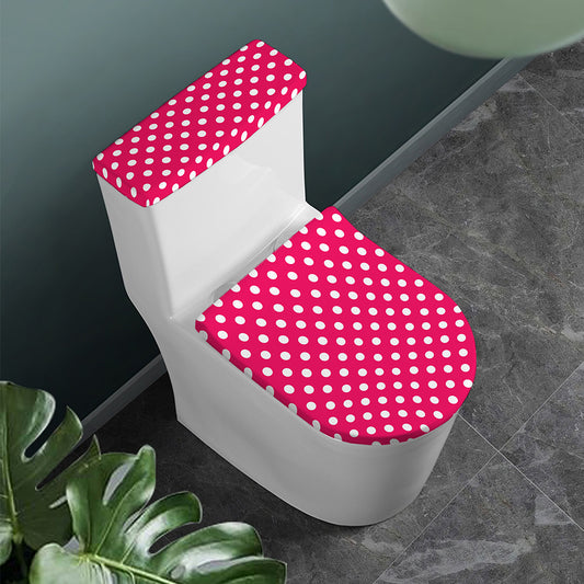 Hot Pink And White Polka Dot Print Toilet Lid And Tank Cover Set