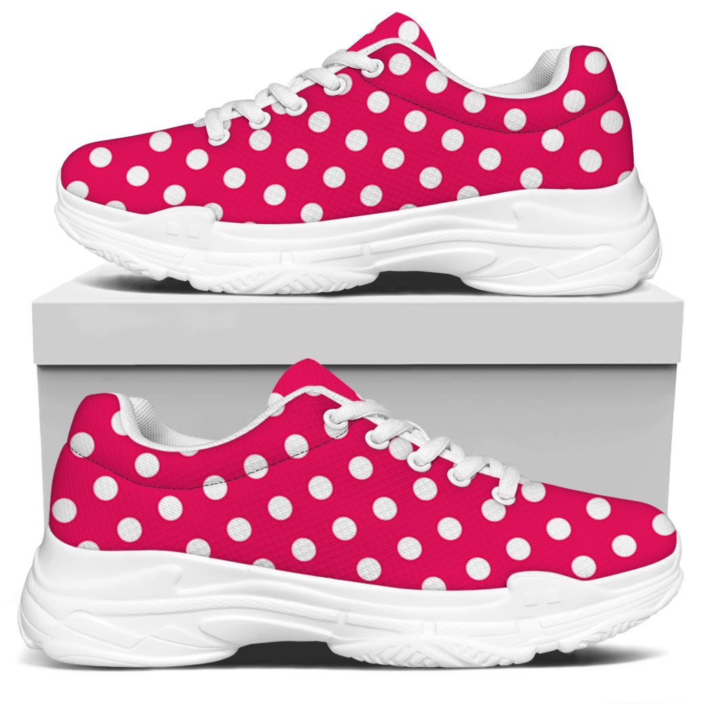 Hot Pink And White Polka Dot Print White Chunky Shoes