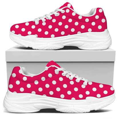 Hot Pink And White Polka Dot Print White Chunky Shoes