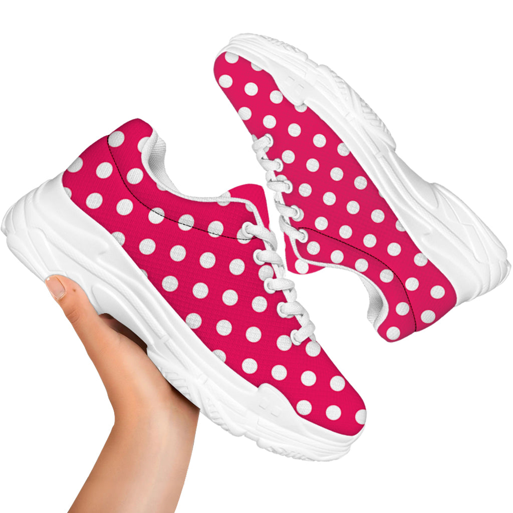Hot Pink And White Polka Dot Print White Chunky Shoes