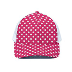 Hot Pink And White Polka Dot Print White Mesh Trucker Cap