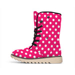 Hot Pink And White Polka Dot Print Winter Boots
