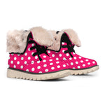 Hot Pink And White Polka Dot Print Winter Boots