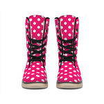Hot Pink And White Polka Dot Print Winter Boots