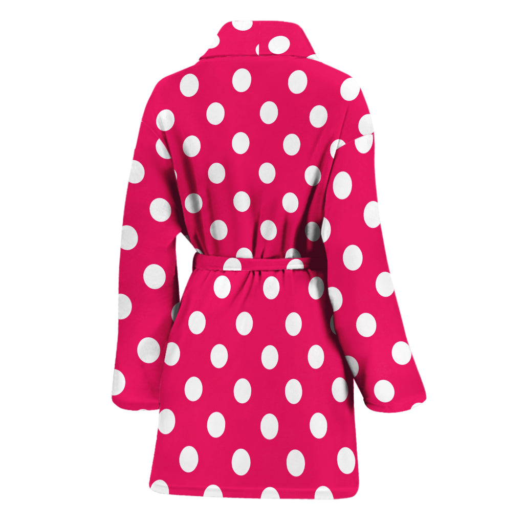 Hot Pink And White Polka Dot Print Women's Bathrobe