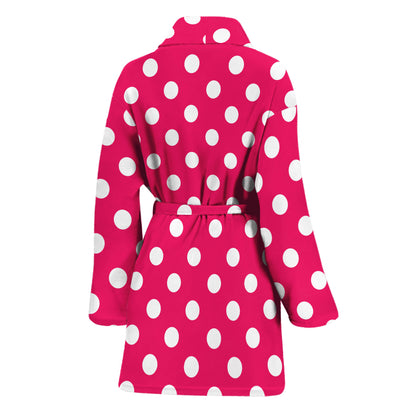 Hot Pink And White Polka Dot Print Women's Bathrobe