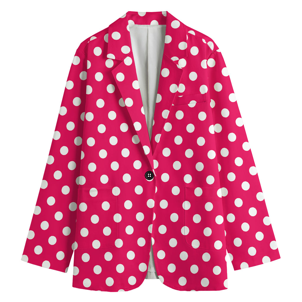 Hot Pink And White Polka Dot Print Women's Blazer