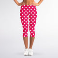 Hot Pink And White Polka Dot Print Women's Capri Leggings