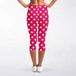 Hot Pink And White Polka Dot Print Women's Capri Leggings