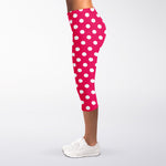 Hot Pink And White Polka Dot Print Women's Capri Leggings