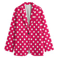 Hot Pink And White Polka Dot Print Women's Cotton Blazer