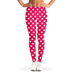 Hot Pink And White Polka Dot Print Women's Leggings