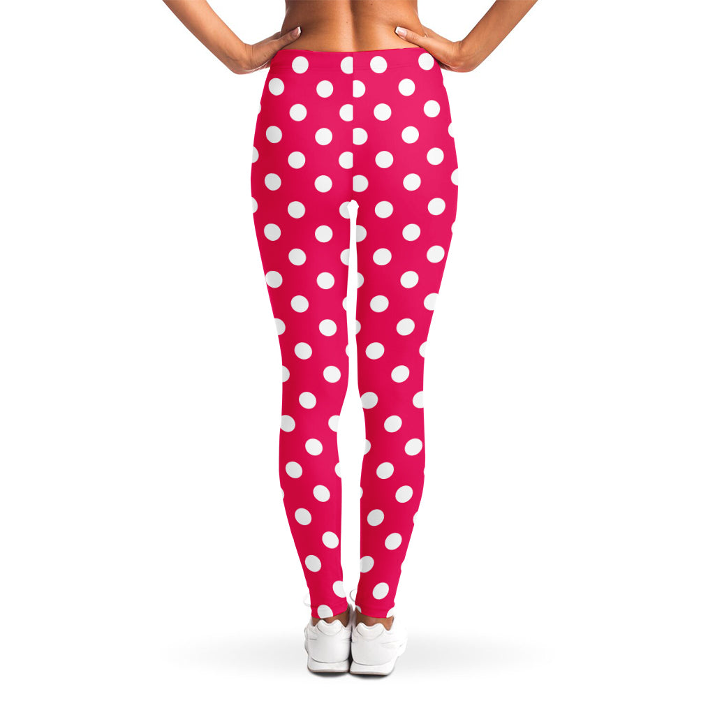Hot Pink And White Polka Dot Print Women's Leggings