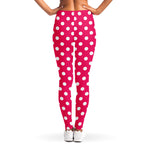 Hot Pink And White Polka Dot Print Women's Leggings