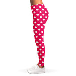 Hot Pink And White Polka Dot Print Women's Leggings
