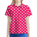 Hot Pink And White Polka Dot Print Women's Polo Shirt