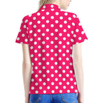 Hot Pink And White Polka Dot Print Women's Polo Shirt
