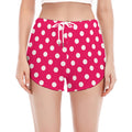 Hot Pink And White Polka Dot Print Women's Split Running Shorts