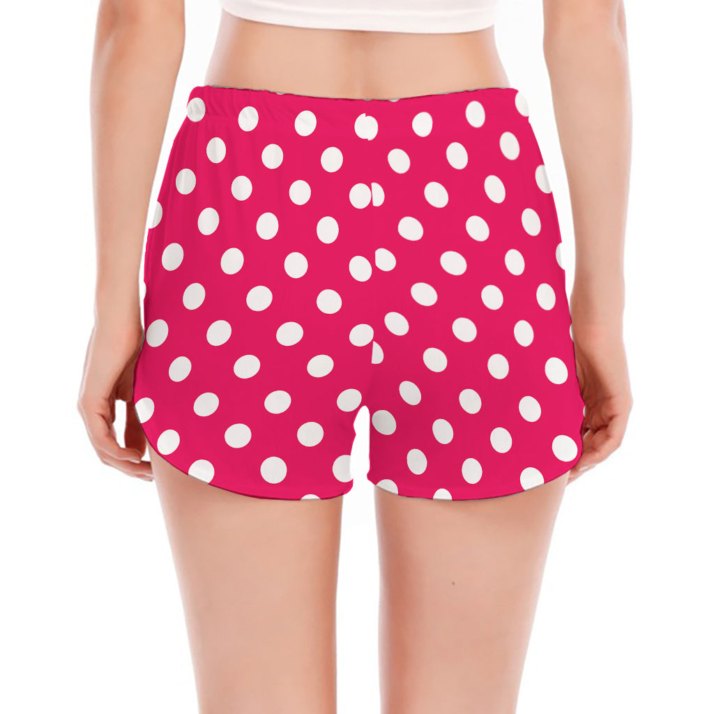 Hot Pink And White Polka Dot Print Women's Split Running Shorts