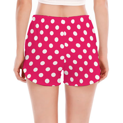 Hot Pink And White Polka Dot Print Women's Split Running Shorts