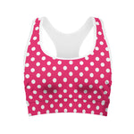 Hot Pink And White Polka Dot Print Women's Sports Bra
